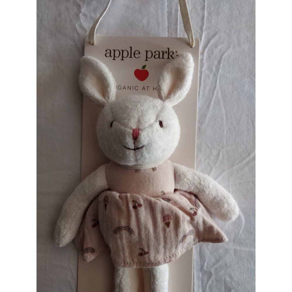 Apple Park Organic Cotton Wht Bunny Plush Pink Rainbow Dres Stuffed Animal 10.5" - Picture 3 of 11